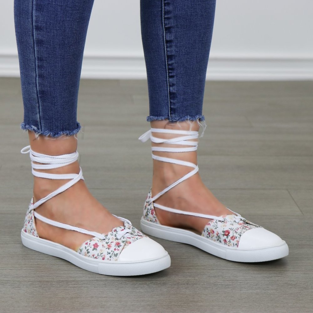 Lace Up Flower Print Spring Sneaker Sandal - Picture 8 of 9